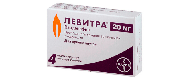 Упаковка препарата Левитра на 4 таблетки
